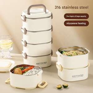 กล่องอาหารกลางวัน/ขนมแบบมีช่องเก็บความร้อน 3 ชั้น ทำจากสแตนเลส 316 แบบซ้อนได้ พร้อมชุดอุปกรณ์รับประทานอาหาร <span class=keywords><strong>ใช้</strong></span><span class=keywords><strong>กับ</strong></span><span class=keywords><strong>ไมโครเวฟ</strong></span>ได้ - Product Image 4