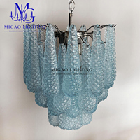 Lustre suspendu de luxe rétro français médiéval moderne, en verre texturé bleu goutte d'eau, pour salle à manger de villa et entrée de hall