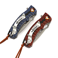 Couteau de poche pliant en acier Damas personnalisé en usine, ensemble de couteaux de survie pour la chasse en plein air avec manche G10