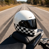 Casque intégral rétro certifié DOT/3C, design classique à carreaux, casque de moto haute résistance, style rétro unisexe