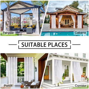Extérieur Solide Couleur Blanc Lin Gaze Imperméable Rideau Moderne Élégance Gazebo Balcon Tige-poche Solaire Rideaux Cortinas - Product Image 3
