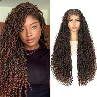 Promotion Perruque tressée style bohème, double dentelle frontale complète, fausses locks Goddess, sans nœuds carrés, pré-épilée, avec baby hair et broderie