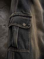 Jeans Cargo da Donna in Denim Pesante Tinto Effetto Fango, Estetici Grigio Antracite a Gamba Larga con Multi-Tasche