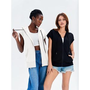 Chaleco ligero con capucha y cremallera para mujer, sin mangas, con bolsillos, estilo casual, holgado, para todas las estaciones, chaqueta deportiva para exteriores. - Product Image 3