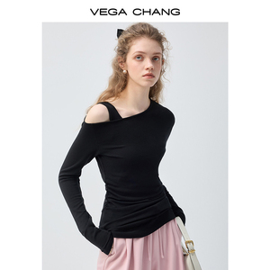 VEGA CHANG 2026 Nuova Collezione Primavera T-Shirt <span class=keywords><strong>Nera</strong></span> Asimmetrica con Spalla Scoperta, Vestibilità Comoda per Lavoro e Casual, Abbigliamento Donna - Product Image 2