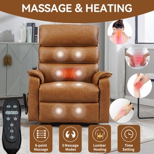 Chaise en cuir Leathaire jaune brun 180 °   Fauteuil inclinable avec massage et chaleur, double moteur, fonction de levage électrique, pour le salon, pour regarder la télévision - Product Image 3