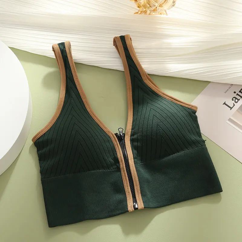 Wholesale Zipper Beauty Back Underwear Wire Free Comfortable Cotton Sports Yoga Bra For Women