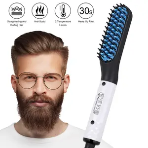 Conjunto de pente pequeno para barba, modelador e alisador de cabelo e barba para homens, elétrico, alisador rápido