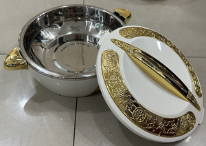 Ensemble de 3 casseroles isothermes de luxe couleur unie 1,5L 2,5L 4L, chauffe-plats isolés avec bordure florale dorée, boîte de service pour traiteur et réceptions - Product Image 3