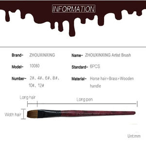 Lot de 6 pinceaux de peinture à l'huile pour artistes, poils de marmotte, pour peinture à l'eau, acrylique, dessin, fournitures d'art, dédiés à la peinture - Product Image 2