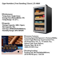 Humidor à cigares en bois de cèdre espagnol avec refroidissement par compresseur, contrôle indépendant de l'humidité, porte en acier inoxydable, 86L