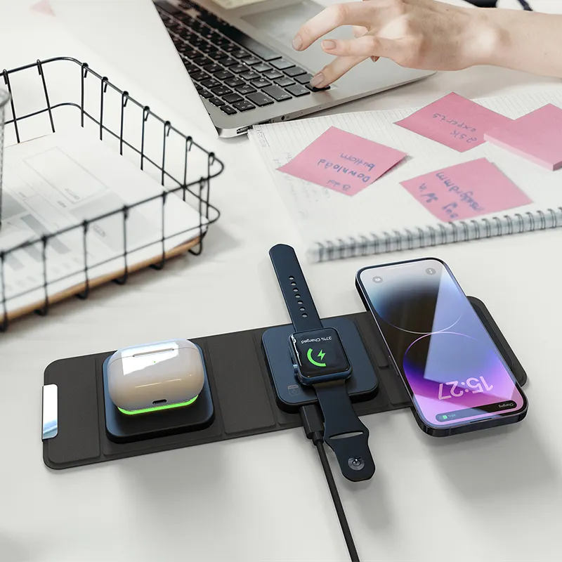 Super Lightweight Ultra-Portable Foldable 3 in 1 Wireless Charger for Travel Smart Charge Anytime
