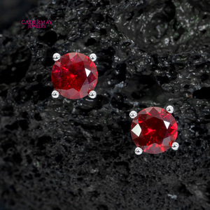 Cadermay Ruby <b>Stud</b> Earrings 5mm 8mm Round Claw Setting S925 <b>Silver</b> Everyday Wear Jewelry - Product Image 1