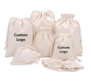 Sacs en coton à cordon personnalisés avec logo, en toile de coton recyclée, pochettes en mousseline de coton, sacs anti-poussière en coton avec logo - Product Image 1