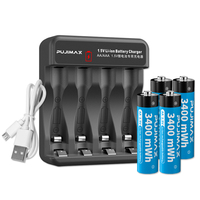 PUJIMAX 3400mWh 8PCS Baterai Lithium Ion AA 4 Slot Pengisi Daya Baterai LCD Pintar untuk Baterai Isi Ulang Li-ion AA/AAA 1.5V