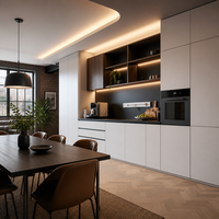 Buffet moderne sur mesure | Blanc mat + Noyer grille ouverte | Niche pour four encastrable | Bande LED | Vente en gros OEM