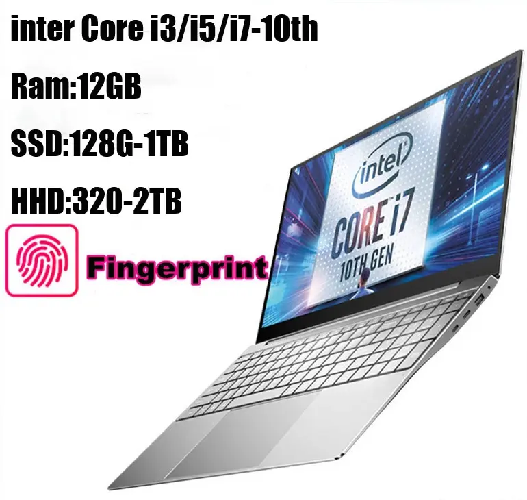 15.6 इंच के लैपटॉप 1920x1080 आईपीएस नोटबुक 12GB रैम 1TB SSD लैपटॉप खिड़की 10 इंटेल कोर i3/i5/i7-10th वाईफ़ाई फिंगरप्रिंट कंप्यूटर