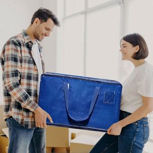 Sacs de déménagement extra larges avec poignées robustes, fermeture éclair, en tissu tissé PP très résistant, ensemble classique minimaliste pour salon - Product Image 4