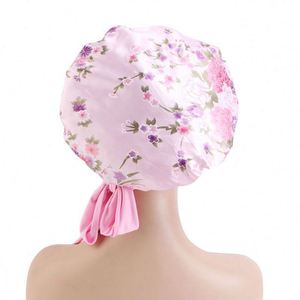 Women Floral Head Wraps Custom Satin Hair Bonnet Ankara Bonnet Satin Fashion Designer Bonnets With <b>Tie</b> - Product Image 3