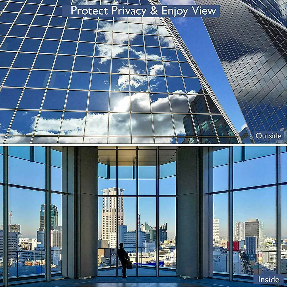 Dark Blue Silver Sunscreen Solar Construction Film Auto-adesivo One-way Home Window Isolamento térmico Filme de vidro