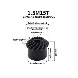 Módulo 1,5, 15 dientes, engranaje <span class=keywords><strong>de</strong></span> piñón <span class=keywords><strong>de</strong></span> alta precisión, relación <span class=keywords><strong>de</strong></span> velocidad 1:1, bisel espiral <span class=keywords><strong>de</strong></span> precisión, engranajes rectos endurecidos C45 - Product Image 6