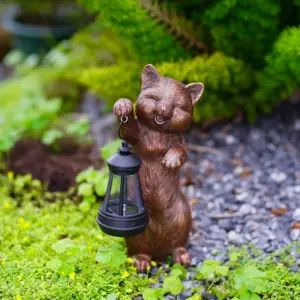 Art Statue Sculpture Cat With Solar Light Figurine Cute Animal Garden Ornament Resin Crafts