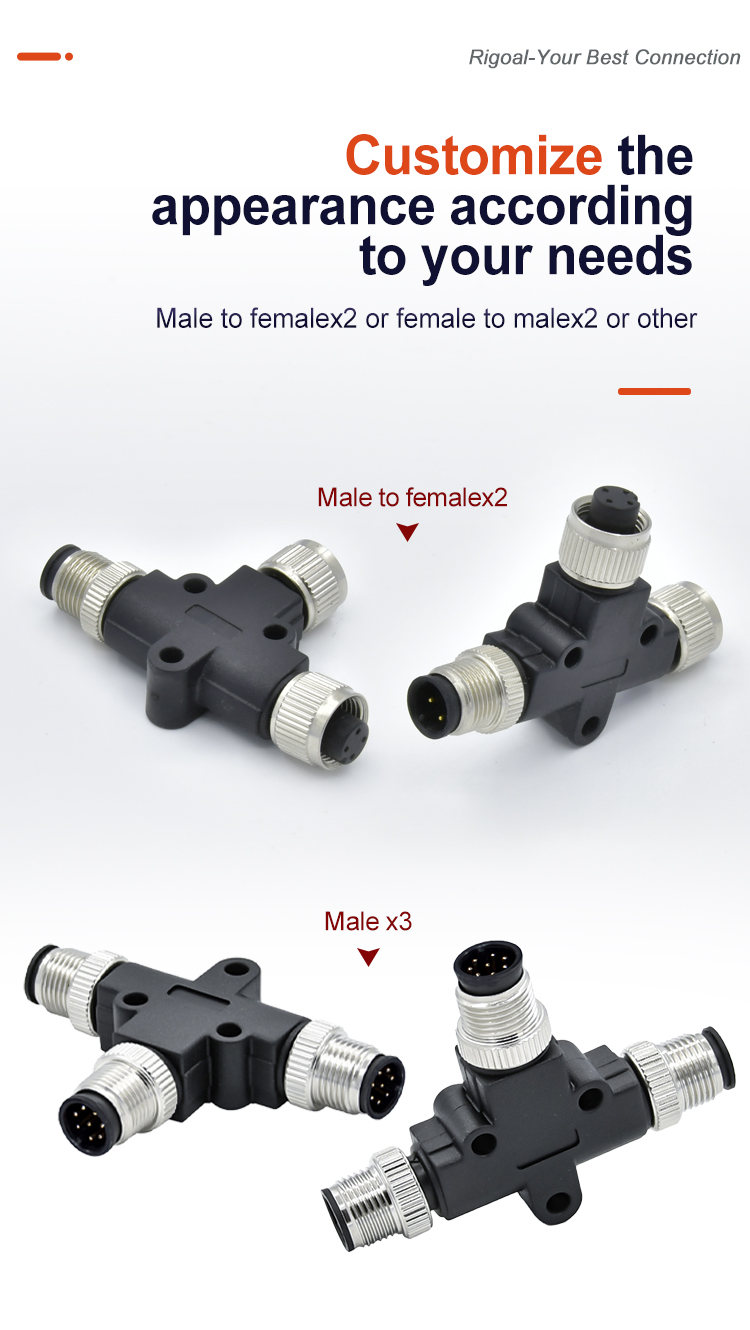 Waterproof M12 Y Connector Male To Female Sensor Actuator Connector