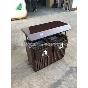 Contenedor de Basura de Acero y Madera para Exteriores, 80x40x95 cm, Contenedor de Clasificación para Uso Público - Product Image 1
