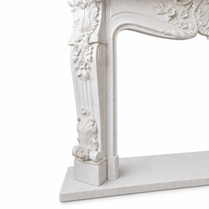 Cheminée traditionnelle en marbre avec décorations sculptées, en pierre blanche, foyer intérieur à bois pour salle à manger - Product Image 5