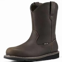 Bottes de travail en cuir Wellington pour hommes, à embout en acier, imperméables, antidérapantes, avec semelle extérieure en caoutchouc, doublure en fourrure, usage industriel, design à enfiler, EH