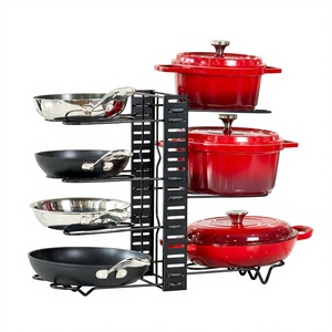 Modern <b>7</b>-Tier Adjustable Stackable Pot and Pan Organizer Rack Heavy Duty <b>Iron</b> Cookware Storage for Cabinet Countertop - Product Image 1
