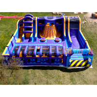 Parc de jeux gonflables géant commercial avec toboggan et parcours d'obstacles, trampoline et parc à thème extérieur avec toboggan