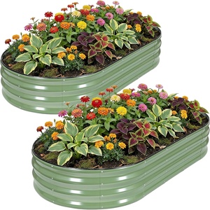 Bacs de jardin surélevés galvanisés ovales <span class=keywords><strong>en</strong></span> métal résistant à la rouille pour la plantation de légumes et de fleurs dans la cour - Product Image 2