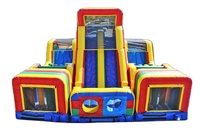 Parcours d'obstacles gonflable en PVC avec toboggan et château gonflable - Couleur/logo personnalisable, taille personnalisée, équipement de parc d'attractions en plein air