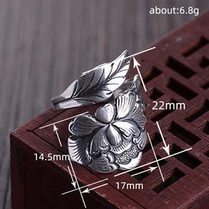 Anello Aperto con Fiore di Peonia, Stile Etnico Vintage, Elegante Gioiello da Dito per Donna, Uso Quotidiano - Product Image 4