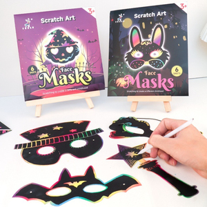 Masque à gratter créatif YUELU <span class=keywords><strong>pour</strong></span> enfants, thème <span class=keywords><strong>Halloween</strong></span>, découpe à l'emporte-pièce, jouets de graffiti DIY, ensemble de peinture à gratter <span class=keywords><strong>pour</strong></span> cadeau de fête - Product Image 1