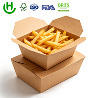 Boîte alimentaire en carton kraft écologique personnalisée en usine, avec couvercle pliant et système de verrouillage, résistante à l'huile, pour sushis et restauration rapide