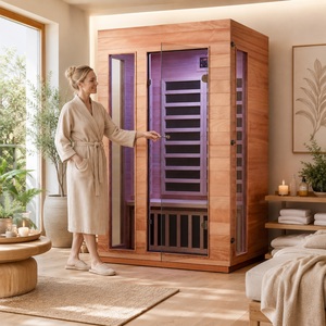 Sauna infrarouge intérieur pour 2 personnes, en bois de cèdre et d'acajou, pour couples romantiques, détente du week-end, spa, audio Bluetooth - Product Image 1