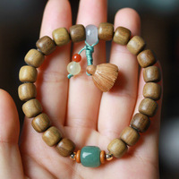 Bracelet DIY en perles de bois de santal vert vintage, motif Nuage de Lotus Brise