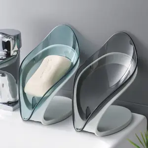 Jabonera con ventosa para baño y ducha, con drenaje jabonera, bandeja portátil con forma de hoja para lavabo