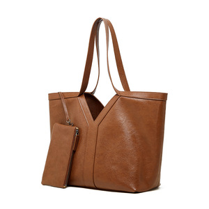 Sac fourre-tout en cuir véritable à coutures en V, couleur unie, design minimaliste, fermeture éclair, sac à bandoulière pour femme, usage quotidien - Product Image 1