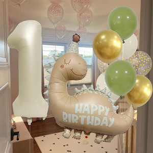 Nuevo Set de Globos de Aluminio con Diseño de Dinosaurios de Dibujos Animados, Color Blanco Lechoso Retro Mate, para Decoración de Fiestas de Cumpleaños y Baby Shower - Product Image 3