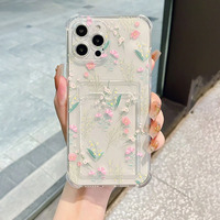 Étui transparent pour téléphone portable avec impression de feuilles de fleurs printanières pour iPhone 16 14 13 18 Pro Max Coque arrière transparente