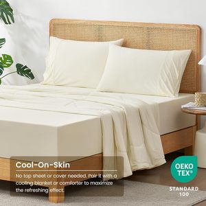 Drap-housse rafraîchissant <span class=keywords><strong>Queen</strong></span> Size avec 2 taies d'oreiller Ensemble de draps respirants pour dormeur chaud et sueurs nocturnes Crème Blanc - Product Image 2