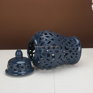 Juego de tarros de porcelana <span class=keywords><strong>para</strong></span> decoración del hogar, juego de tarros de jengibre de cerámica azul ahuecados, florero grande de calidad - Product Image 6