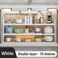 Organisateur sous évier à deux niveaux, 10 panneaux, extensible, pour armoire de cuisine, étagère réglable, gain de place, métal noir