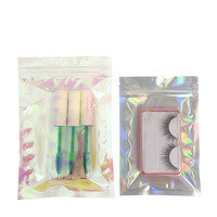 Sac en plastique holographique transparent pour emballage alimentaire, sac à fermeture éclair, sac en plastique transparent doré pour cosmétiques