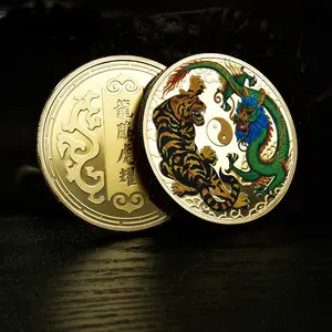 Monedas de dragón y Tigre con estampado colorido, personalizado, nuevo diseño especial, regalo de Festival, 2022