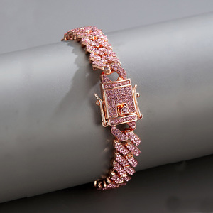 批发项链饰品Enacolor素色12毫米冰镇玫瑰金粉色古巴链扣男士链扣 - Product Image 2