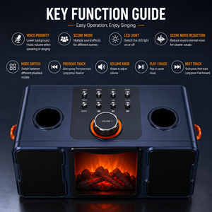 Enceinte karaoké avec <span class=keywords><strong>2</strong></span> micros sans fil, enceinte portable Bluetooth avec lumière de cheminée, DSP Echo - Product Image 5